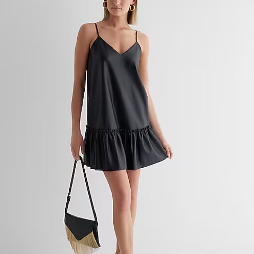 EUC Express Faux Leather V-Neck Downtown Cami Mini Shift Dress XS
